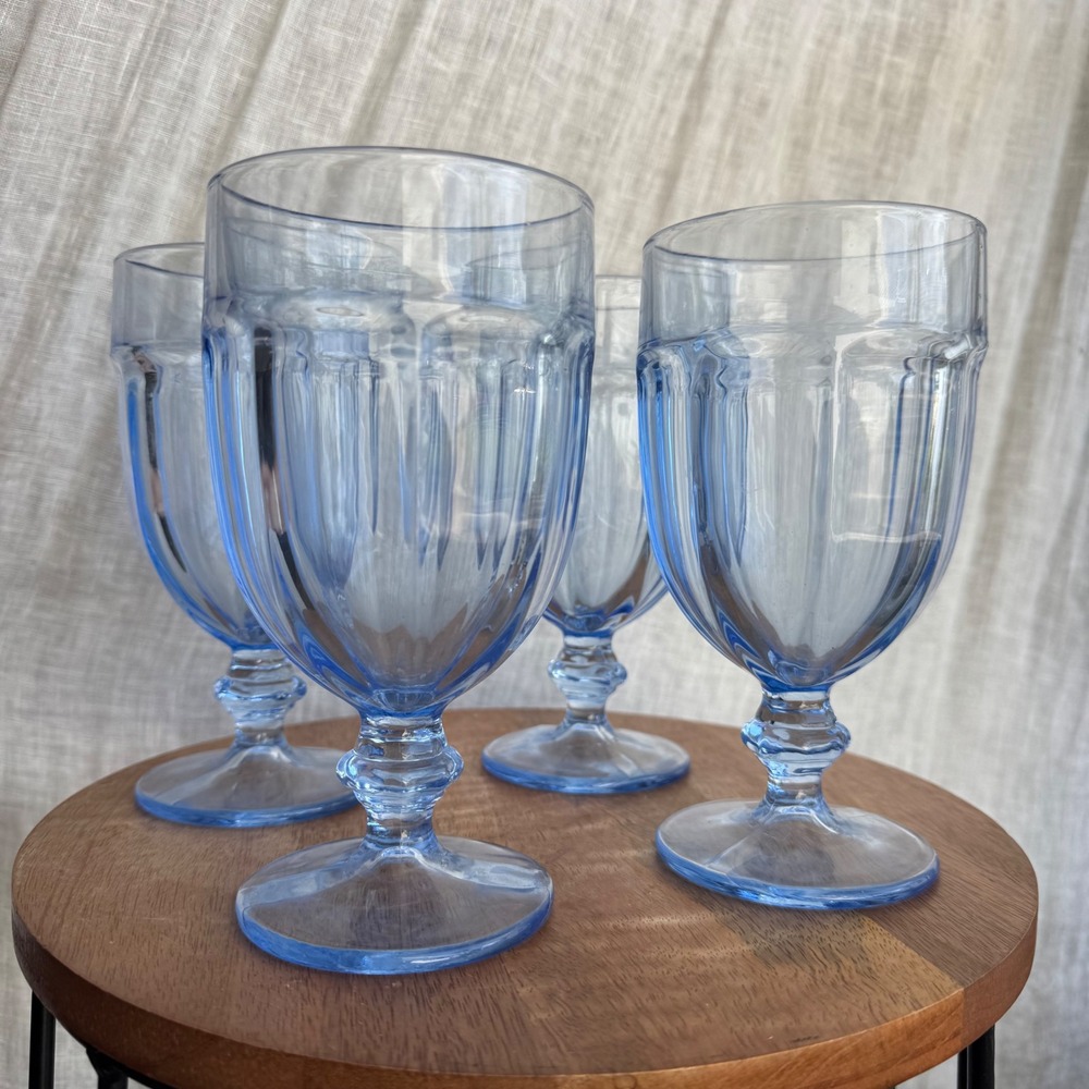 VTG Libbey Gibraltar Duratuff Misty Blue Iced Tea Water Goblets Set of 4